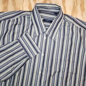 Burberry London Mens L Long Sleeve Imported Cotton Blue Shades Striped Shirt USA